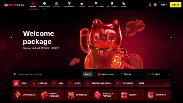 FieryPlay Casino úvodná stránka na mobile