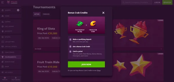 Malina Casino Bonus Crab na mobile